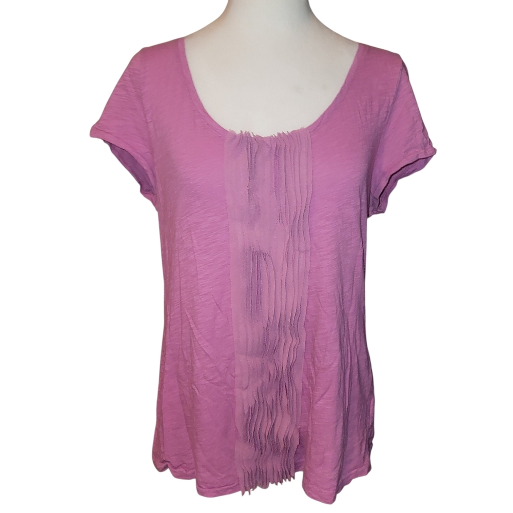 Talbots Ruffled Front Tee Pink sz L